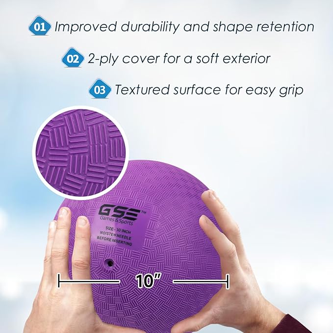 GSE Games & Sports Expert Inflatable Playground Balls, Kickball, Bouncy Dodge Ball, Handball. Great for 4 Square Ball Games, Gym, Yoga Exercises for Kids and Adults (7/8.5/10in, Several Colors Choice)