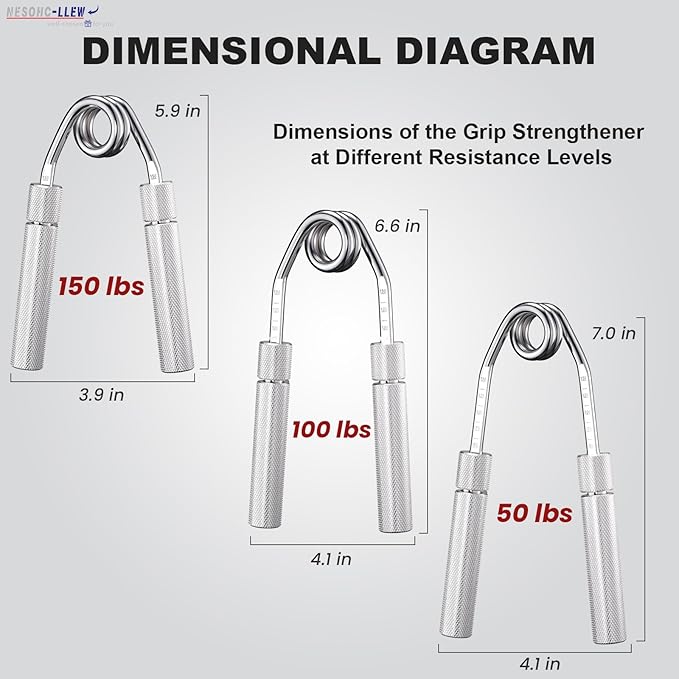 Adjustable Grip Strength Trainer, Full Aluminum Alloy Handle, Grip Strength Adjustable Range 50-150 lbs