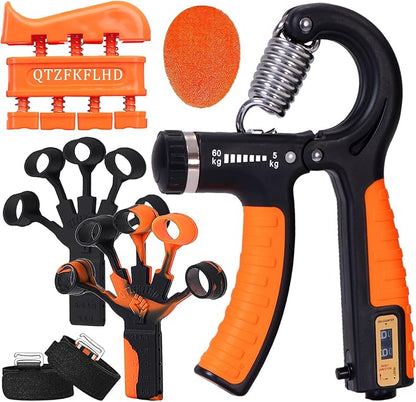 Grip Strength Trainer with Forearm Strengthener, Hand Grip Strengthener, Hand Extension Exerciser, Stress Relief Ball and Hand Grip Strengthener for Muscle Building and Injury Recover(5 PCS)