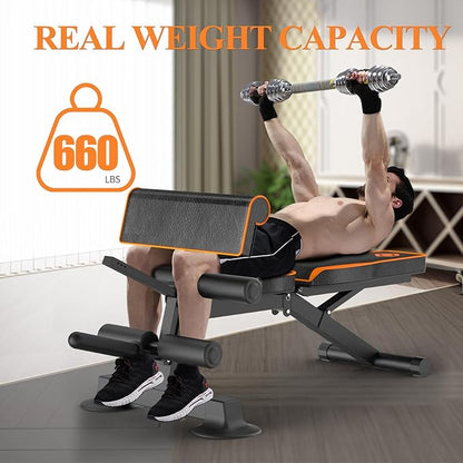 Adjustable Weight Bench, Multi-function Preacher Curl Bench for Home Gym, Foldable Leg Extension and Leg Curl Machine, weight capacity 660LBS.