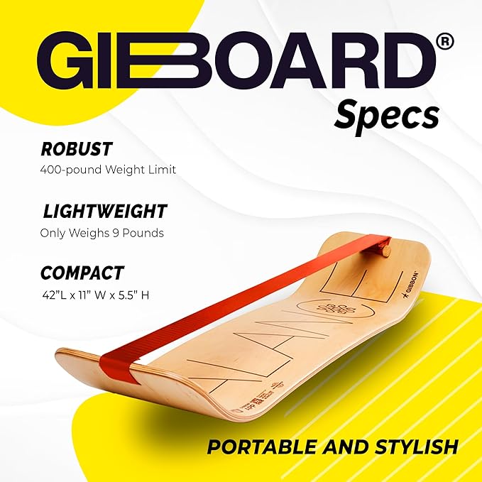 Gibbon GiBoard Balance Board for Adults & Kids - Slackline Workout Equipment Home Gym Training - Wooden Wobble Board Balance Trainer - Standing Desk Exercise - Yoga, Agility, Pilates, Core, Snowboard