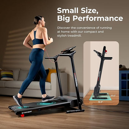 Sunny Health & Fitness Smart Foldable Exercise Running Walking Treadmill, Easy Assembly, LCD Performance Monitor, Device Holder, Optional SunnyFit® App Enhanced Connectivity