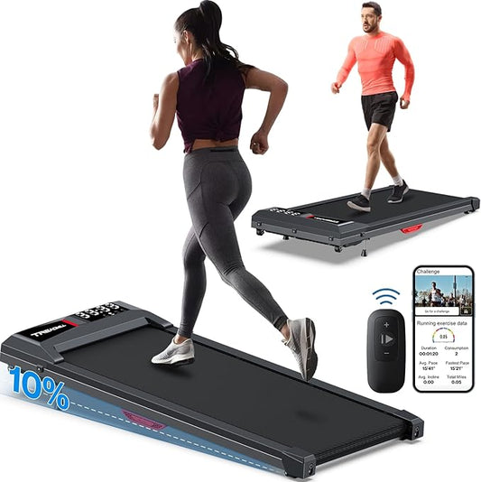 10% Incline Walking Pad Treadmill: [Voice Controlled] 2.5HP 300lbs Capacity Under Desk Walking Pad Works with KINOMAP WELLFIT APP for Home Apartment Office