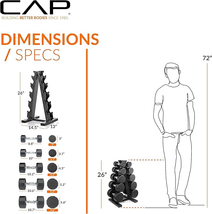 CAP Barbell Dumbbell Set with Rack | Multiple Options in 150lbs and 210lbs