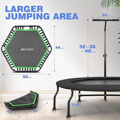 ANCHEER 50" Rebounder Trampoline for Adults- 2025 Foldable Mini Trampoline with Bar- Exercise Trampoline for Adults, Max Load 450lbs/550lbs, for Indoor/Garden Workout