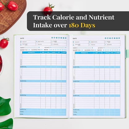 Food Journal, Weight Loss Journal for Women, Food Diary to Track Meals, A5 Size Calories Counter Book, 180 Days Diet Wellness Planner for Healthier Lifestyle -Green