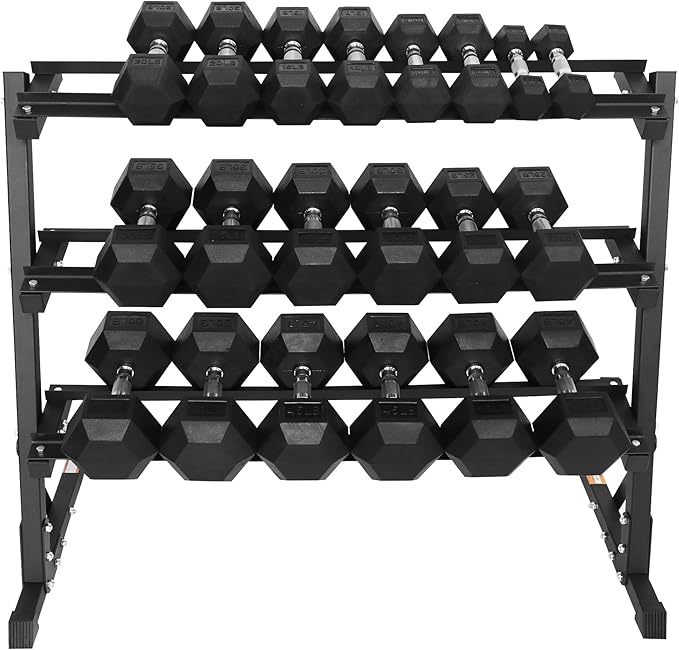 Signature Fitness Premium Rubber Coated Hex Dumbbell Weight Set, Multiple Packages