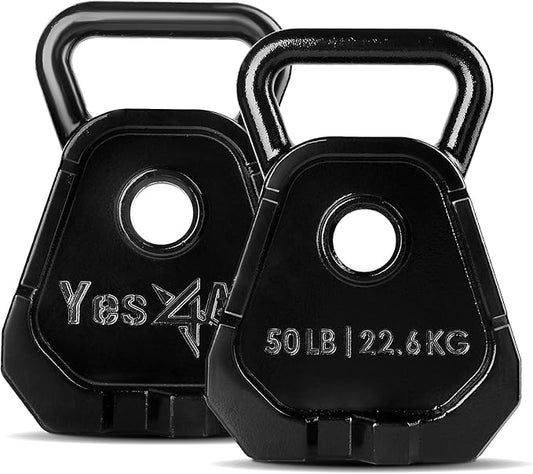 Yes4All Multifunctional Olympic Weight Plate & Kettlebell, Plate Kettlebell Set for Advanced Training, Upgraded Bell Plate Combination - 50lbs - Pair