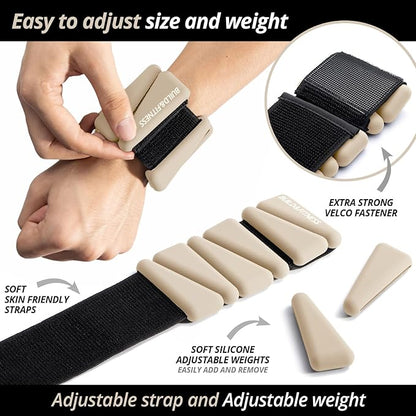 Wrist & Ankle Weights, Adjustable Bands for Women & Men Workouts, Set of 2 (1lb or 2lb each / 1kg or 2kg total). For Running, Jogging, Walking, Yoga, Dance, Pilates, Aerobics, Strength Training