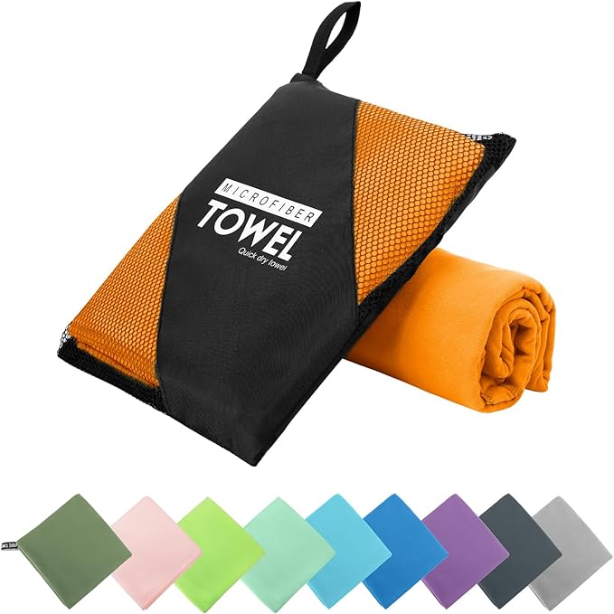 Microfiber Travel Towel, Soft Lightweight Quick Dry Towel, Super Absorbent Compact Travel & Sports & Beach Towels for Camping, Backpack, Gym, Swimming, Yoga, Hiking (S:16"×32" -Orange)