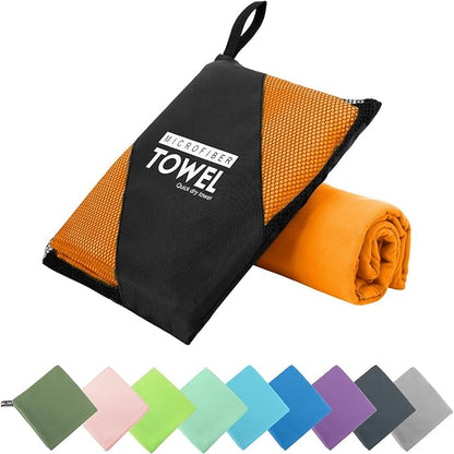 Microfiber Travel Towel, Soft Lightweight Quick Dry Towel, Super Absorbent Compact Travel & Sports & Beach Towels for Camping, Backpack, Gym, Swimming, Yoga, Hiking (S:16"×32" -Orange)