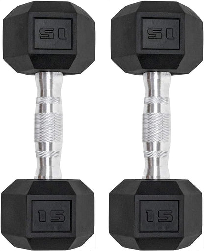 Dumbbells Set of 2 Hex Rubber Encased Dumbbells (15 lb,