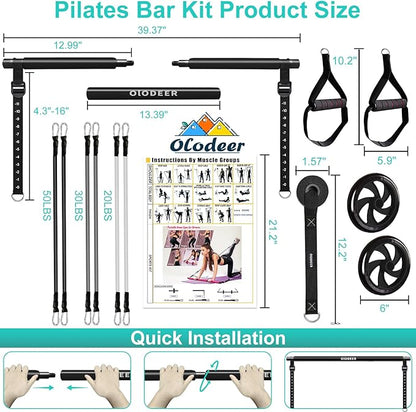 Pilates Bar Kit with Resistance Bands for Working Out, Pilates Equipment with Ab Roller for All Fitness Levels, Portable Home Gym Full Body Workout Equipment for Women&Men