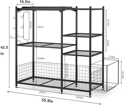 Large Home Gym Storage for Dumbbells Kettlebells Yoga Mat and Balls, Size adjustable Dumbbell Rack, All in One Workout Storage with Hooks, Weight Capacity 550 lbs