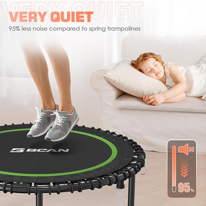 BCAN 450/550 LBS Foldable Mini Trampoline, 40"/48"/50" Fitness Trampoline with Bungees, U/T Shape Adjustable Foam Handle, Stable & Quiet Exercise Rebounder for Kids Adults Indoor/Garden Workout