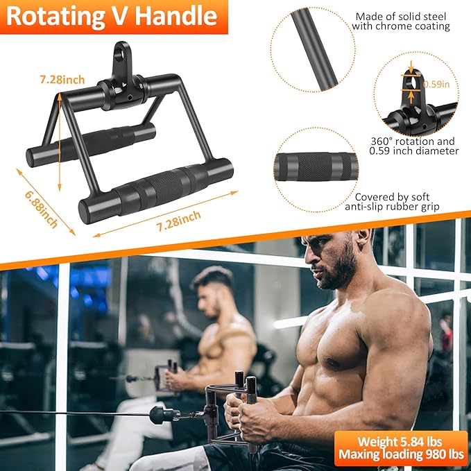 LAT Pulldown Bar Attachments, Cable Machine Accessories for Home Gym, Triceps Rope Pull Down Equipment Weight Fitness & Power Exercise Set for Arm Strength Workout Training