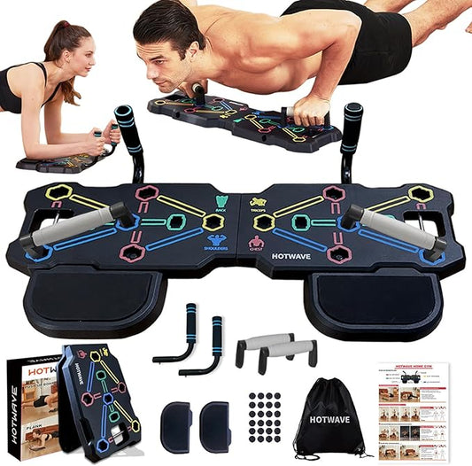 HOTWAVE Portable Workout Equipment with 20 Gym Accessories.Push Up Board &Plank,Resistance Band with Ab Roller Wheel,Exercise at Home For Men and Women