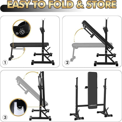 Bench Press, CANPA Olympic Weight Bench with Squat Rack Workout Bench Adjustable Barbell Rack Stand Strength Training Home Gym Multi-Function