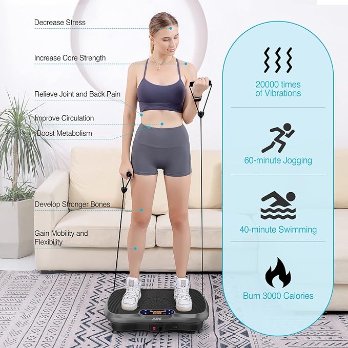 Vibration Plate Fitness Platform Exercise Machine Vibrating Shaking Full Body Shaker Workout Power Waver Vibrate Stand Shake Board Sport Gym for Weight Loss Fat Burner for Women Men