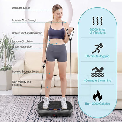 Vibration Plate Fitness Platform Exercise Machine Vibrating Shaking Full Body Shaker Workout Power Waver Vibrate Stand Shake Board Sport Gym for Weight Loss Fat Burner for Women Men