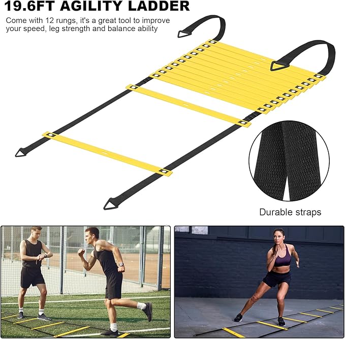 Speed Agility Training Equipment Set-19.7ft Agility Ladder 12 Soccer