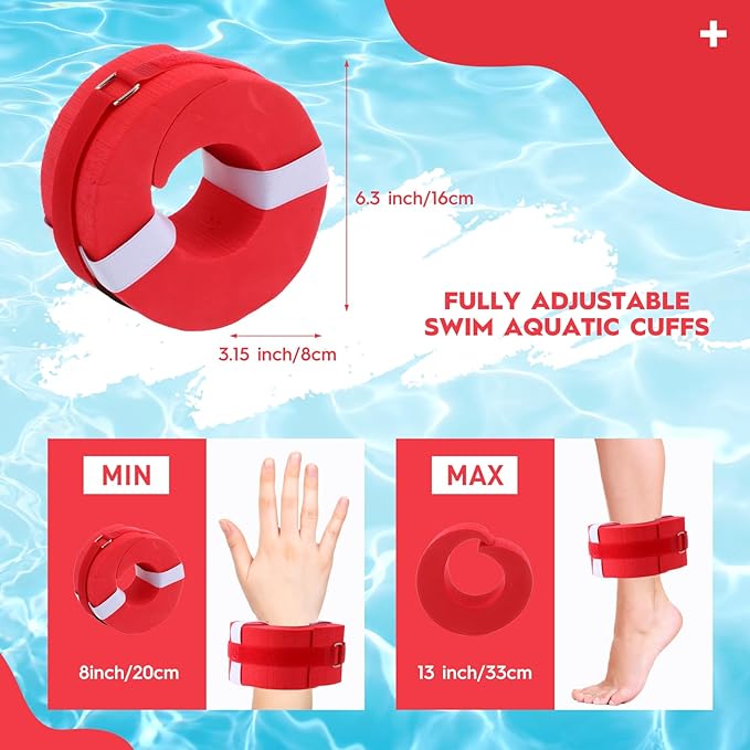 2 Pcs Foam Swim Aquatic Cuffs Equipment Water Aerobics Float Ring with Detachable Hook and Loop Fastener Fitness Workout Set for Swimming Fitness Training Pool Exercise