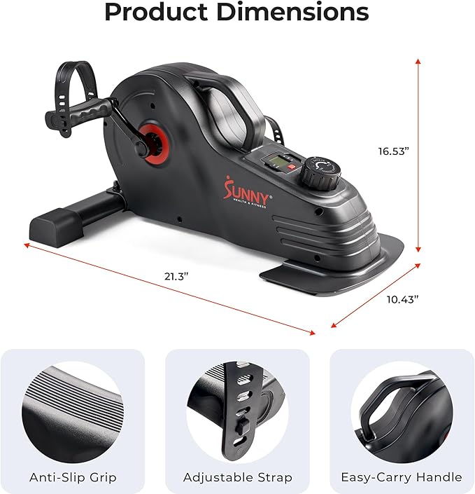 Sunny Health & Fitness Dual Function Under Desk Pedal Exerciser, Portable Indoor Cardio Mini Bike in Home/Office, Arm/Leg Cycle for Seniors, Optional Magnetic, motorized & SunnyFit App Bluetooth Link