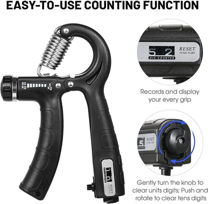 [Upgraded Version] Hand Grip Strengthener with Counter, Adjustable Resistance 10Lbs-132Lbs, Non-Slip Gripper for Wrist Strength, Forearm Exercise, Muscle Building and Injury Recoveries