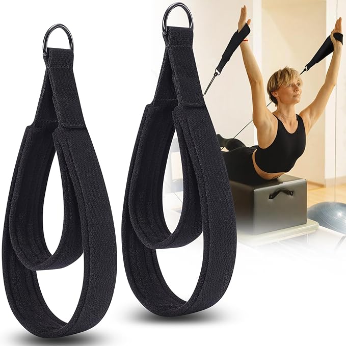 TOBWOLF 2PCS Pilates Straps, Pilates Double Loop Straps for Reformer, Fitness D-Ring Straps Double Loops Padded, Pilates Equipment D-Ring Exercise Straps Yoga Exercise Accessories for Home Gym Workout