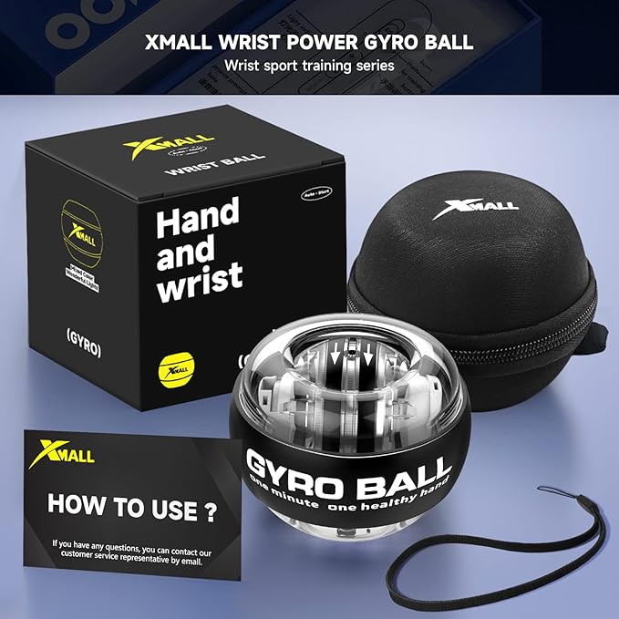 XMALL Wrist Power Gyro Ball, Hand Forearm Strengthener, Wrist Trainer, Auto-Start Colorful Lighting