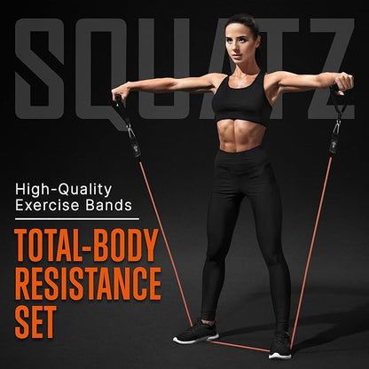 SQUATZ Resistance Bands with 5 Fitness Workout Bands, Adjustable Tension Exercise Bands with Door Anchor, Handles, Carry Bag, Ankle Straps for Resistance Training, Physical Therapy, and Home Workouts