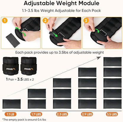 APEXUP 7 lbs/Pair Adjustable Ankle Weights for Women and Men, Modularized Leg Weight Straps for Yoga, Walking, Running, Aerobics, Gym