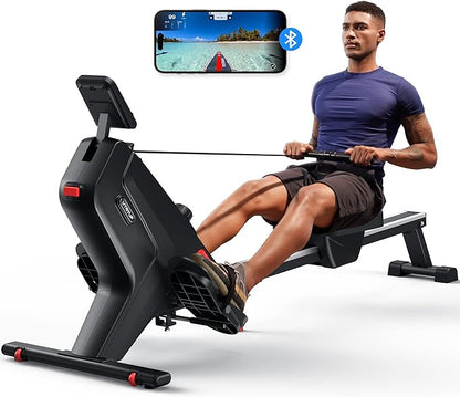 Magnetic Rowing Machines for Home, Compact and Saves Space - Vertical/Folding Storage, 350 LB Weight Capacity with Bluetooth App Supported, Tablet Holder and Comfortable Seat Cushion