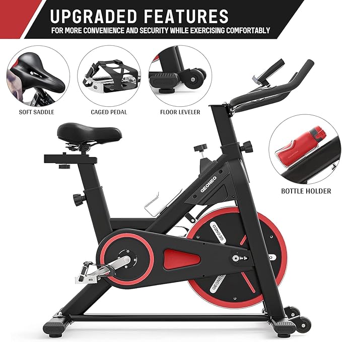 Exercise Bike, Exercise Bike for Home, Stationary Indoor Cycling Bike Cardio Gym with pad Holder and LCD Monitor,Silent Belt Drive & 35 LBS Flywheel