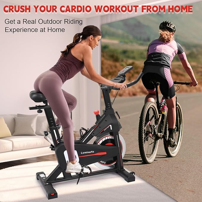 Exercise Bike, Stationary Bikes for Home with 330lbs Weight Capacity, Indoor Cycling Bike with Silent Belt Drive System, Tablet Holder, LCD Monitor for Home Bicycle Workout