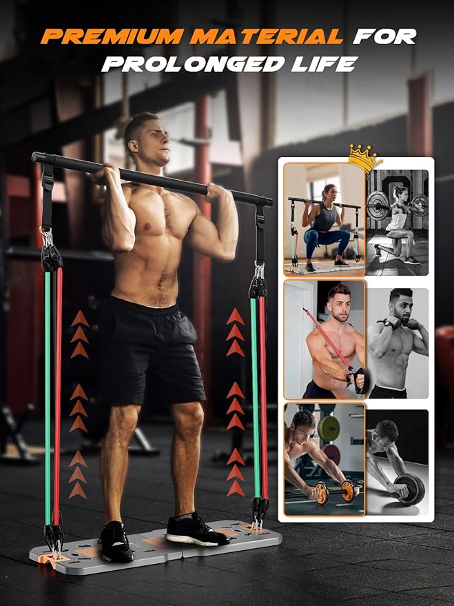 Push Up Board Fitness, reinforced with durable metal frame, Pushup board, Portable & Foldable Push Up Bar Set for Home Gym Fitness, Pushup Handles, Resistance Bands, Ab Roller, etc.