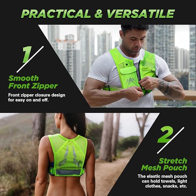 REVALI Running Vest, USA Original Patent, Zip Reflective Running Vests with 500ml Hydration Bottle, Adjustable Waistband & Breathable Material, Chest Pack Gear Phone Holder for Running, Men & Women