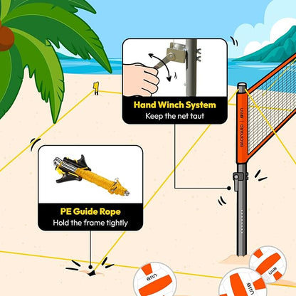 A11N Outdoor Volleyball and Badminton Combo Set - Includes Adjustable Height Anti-Sag Net, Volleyball, Air Pump, 4 Badminton Rackets, 2 Shuttlecocks, Boundary Line Marker, and Carrying Bag