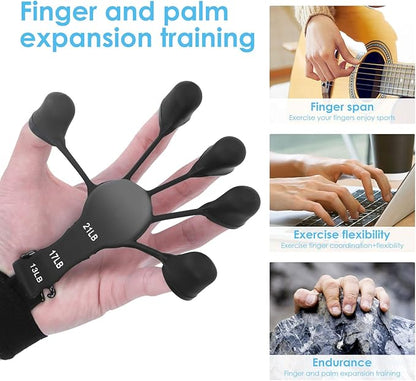 Gripster,Finger Strengthener and Grip Strength Trainer,Finger Exerciser,Vein Grip,Forearm Workout Equipment,Adjustable 6 Level Resistance Finger Strength Trainer for Hand Grip Strengthener Training.