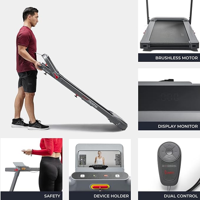 SUNNY HEALTH & FITNESS Dual Walking Running Treadmill with Advanced Brushless Tech & Exclusive SunnyFit App Enhanced Bluetooth Connectivity