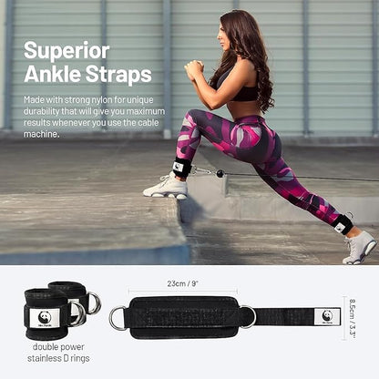 Slim Panda Ankle Strap for Cable Machine,Ankle Cuff for Kickbacks, Booty Hip Abductors,Glute Workouts, Leg Extensions, Curls for Men and Women, Adjustable with Double D-Rings