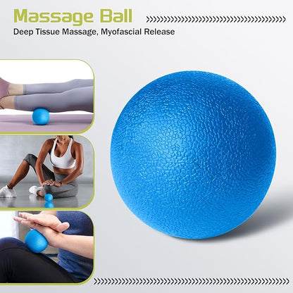 5-in-1 Foam Roller Set, Massage Roller Stick, Massage Ball, Resistance Band for Deep Muscle Massage, Trigger Point Release, Pilates, Yoga (Blue)