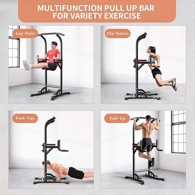 Wesfital Pull Up Bar Power Tower Dip Bar Station Dip Stand Multi-Functional Workout Equipment Strength Training Machine for Men Women Home Gym