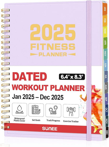 2025 Fitness Workout Journal Planner for Women & Men, from JAN 2025 - DEC 2025 Exercise Planner, 6.4" x 8.3" Fitness Tracker Journal Essentials for Goals, Tracking, Gifts with PVC Plastic Cover,Purple