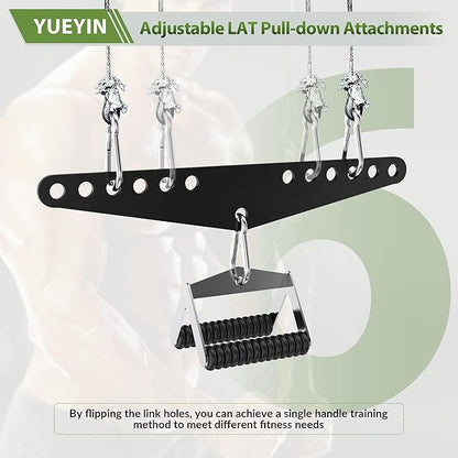 LAT Pull-Down Attachments, 6-Level Hole Adjustable, Cable Attachments for Gym, Compatible with Double or Single Exercise Handles, with 3 Strong Hooks, Black