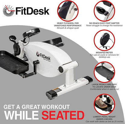 FitDesk Under Desk Bike Pedal Machine with Magnetic Resistance for Quiet, Fluid Motion - Adjustable Tension with Digital Performance Meter