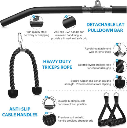 Cable Pulley System Home Gym, Fitness Gym Equipment for Home with Handle Triceps Rope Lat Pull Down Bar, Weight Pulley System Exercise for Biceps Tricep Arm Shoulder Back