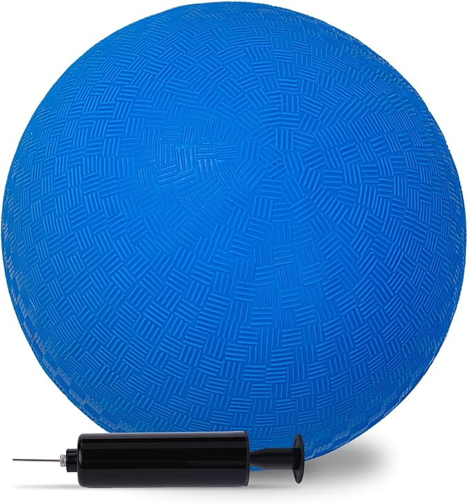 LovesTown Playground Ball with Air Pump, 8.5inch Inflatable Dodge Ball Handball Rubber Kickball No Sting Balls for Kids Ball Games Gym Camps Yoga Exercises Indoor Outdoor Blue