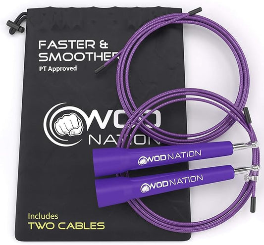 WOD Nation Adjustable Speed Jump Rope For Men, Women & Children - Blazing Fast Fitness Skipping Rope Perfect for Boxing, MMA, Endurance