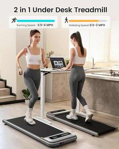 UREVO Under Desk Treadmill, Walking Pad 2 in 1 for Home/Office, Portable Walking Pad Treadmill with Remote Control, LED Display